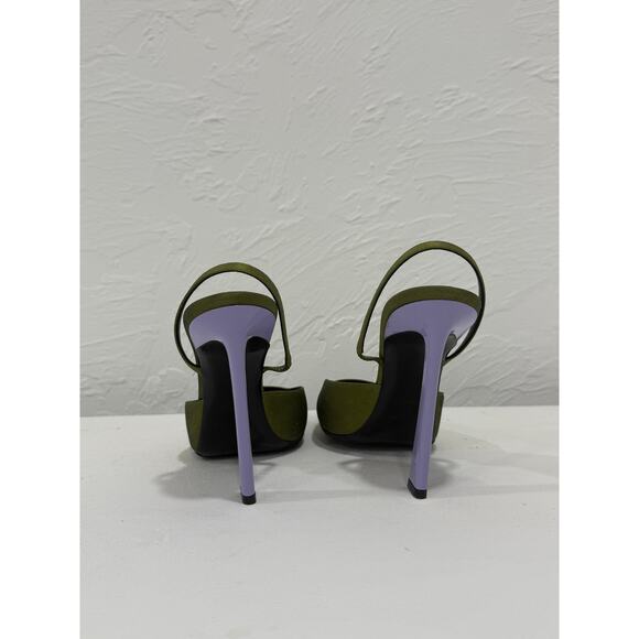 Saint Laurent Crepe De Chine Blade 105 Slingback Pumps Lime Nero Women's Size 41 - Picture 8 of 8